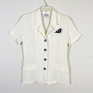 Vintage K Petite Ivory Short Sleeve Button Up Shirt